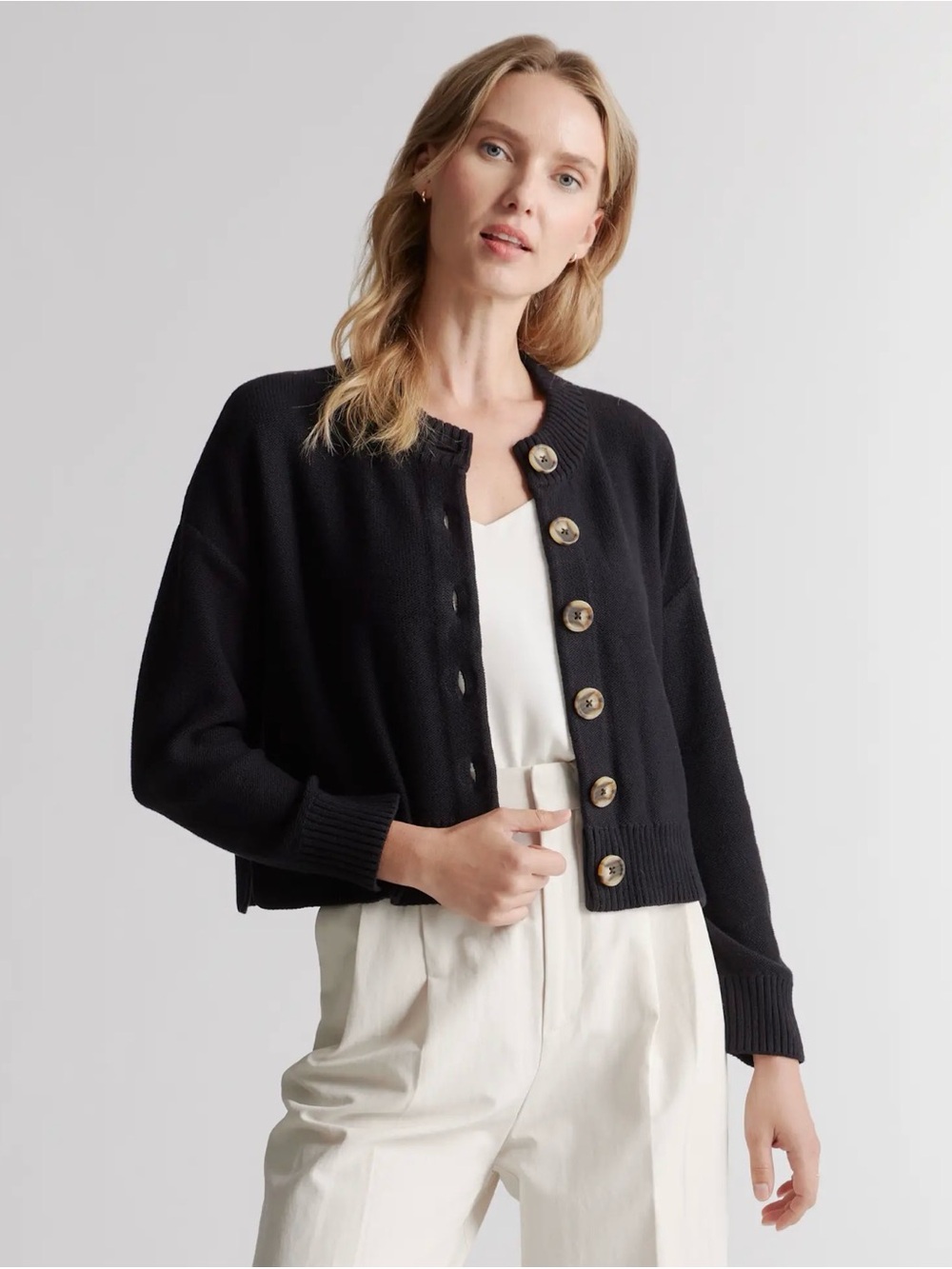 Quince 100% Organic Cotton Cropped Cardigan